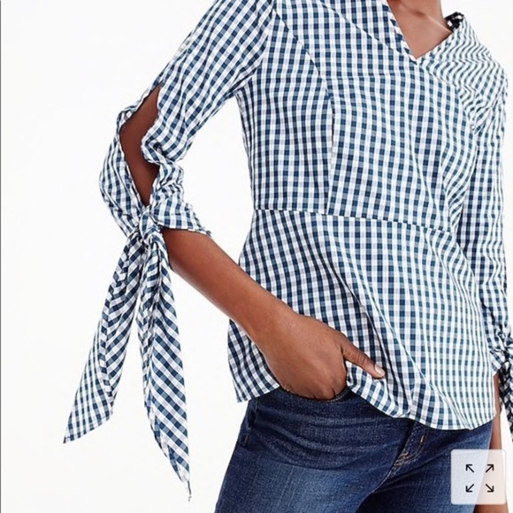 J. Crew X Universal Standard Blue and White Gingham Poplin Blouse Large Cotton - Picture 2 of 14